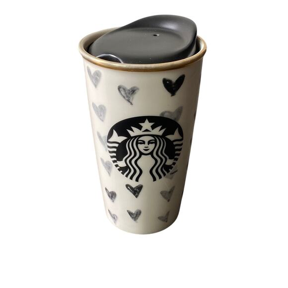 Starbucks Other - STARBUCKS Tumbler Ceramic Black Hearts 12oz Coffee